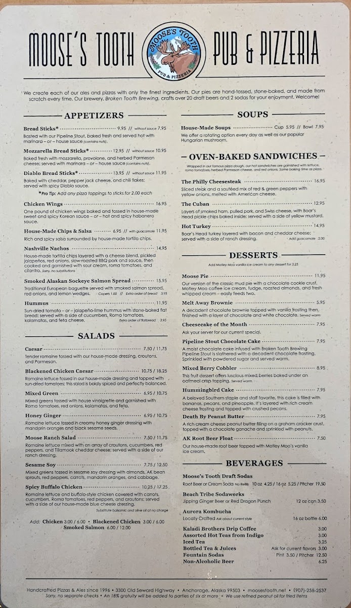Moose's Tooth Pub & Pizzeria Menu - Image 1